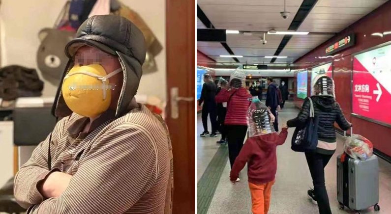 마스크 대란에 자체 제작(?)해 착용하고 외출하는 중국 사람들