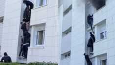 아파트에서 불나자 ‘인간 사다리’ 만들어서 일가족 구한 이웃 주민들 (영상)