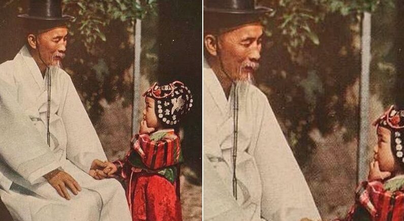 오래전, 손녀 사랑하는 눈빛 감추지 못한 할아버지가 찍힌 역사 속 사진