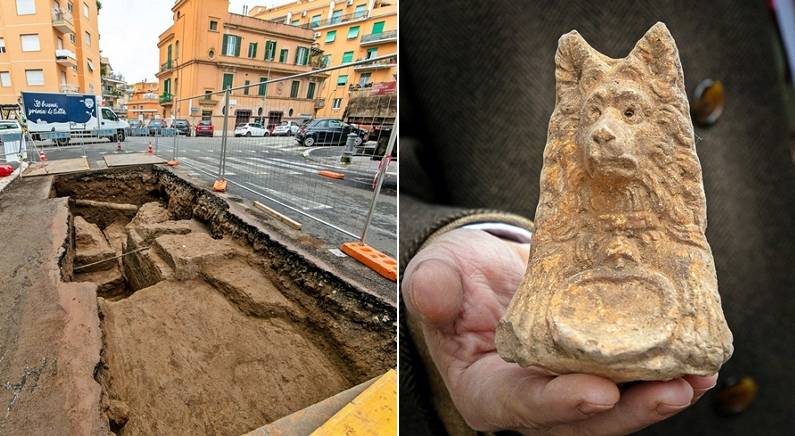 이탈리아 도심 한복판에서 발견된 2000년 전 무덤에서 나온 ‘개머리상’