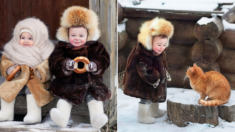 온몸 꽁꽁 싸매고 새하얀 겨울 나는 러시아 시골 애기들 (사진)
