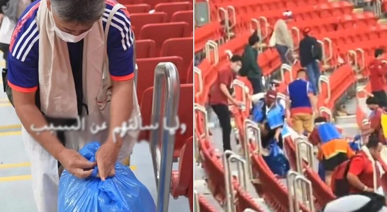 ‘월드컵 개막전’ 관중석에 끝까지 남아 쓰레기 싹 치우고 떠난 일본 관중들